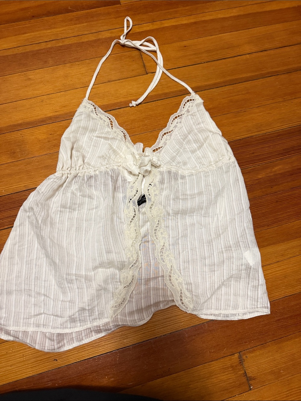 Zara White Lace-Trim Halter Tank Top